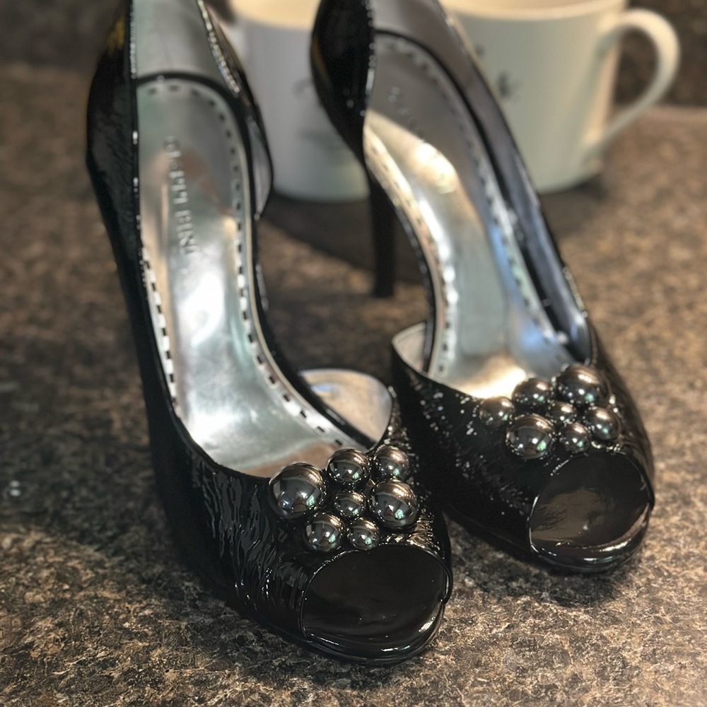 Gianni Bini Black Leather & Embellished Heels